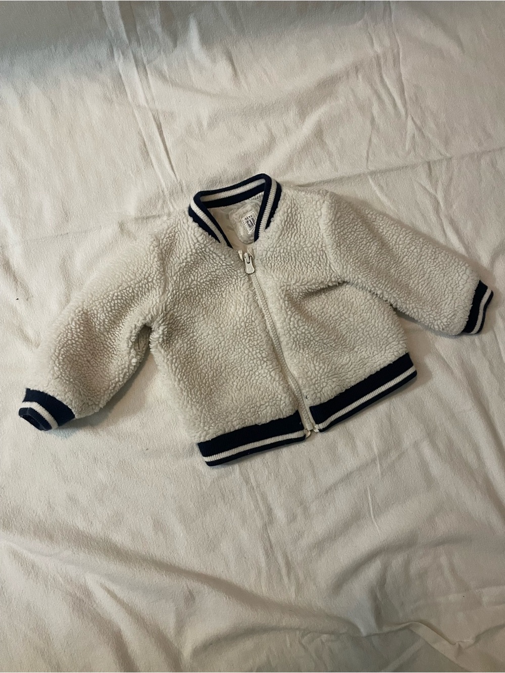 GAP Cream Sherpa Jacket with Navy Trim